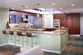 现代简约风格餐厅三层平顶别墅现代简洁开放式厨房客厅改造
