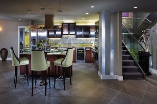 现代欧式风格一层别墅及简单温馨厨房餐厅一体装修效果图