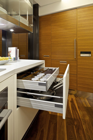 现代简约风格厨房三层连体别墅原木色装修效果图