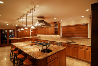 美式乡村风格卧室三层半别墅稳重开放式厨房餐厅效果图