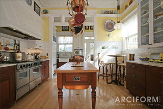 现代简约风格厨房三层连体别墅豪华室内开放式厨房吧台效果图