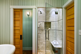 美式乡村风格客厅三层双拼别墅温馨卧室卫生间淋浴房定做