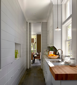 美式乡村风格一层半小别墅舒适客厅和厨房隔断装潢