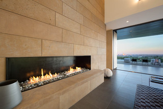 现代美式风格三层半别墅豪华欧式卧室砖砌真火壁炉设计图图片