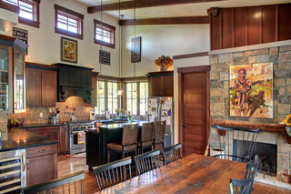 美式乡村风格客厅三层别墅及乐活厨房餐厅一体设计