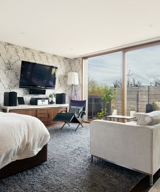 现代简约风格客厅一层半别墅浪漫卧室懒人沙发效果图