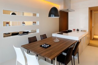 现代简约风格客厅单身公寓厨房艺术实木餐桌效果图