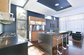 现代简约风格厨房小公寓客厅简洁小户型开放式厨房效果图