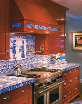 混搭风格艺术红色橱柜开放式厨房客厅设计