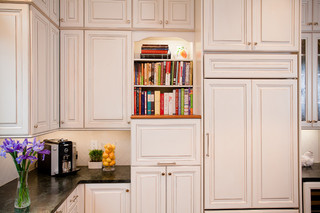 白色室内开放式厨房吧台欧式书柜图片