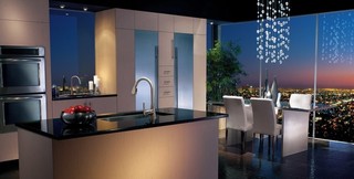 现代简约风格厨房一层半别墅乐活艺术玻璃背景墙效果图