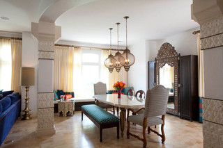 地中海风格室内200平米别墅豪华别墅实木餐桌效果图