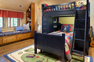 宜家风格单身公寓厨房可爱卧室实木双层儿童床图片