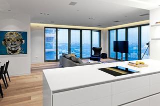 现代简约风格公寓豪华白色开放式厨房装修效果图