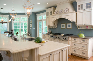 现代美式风格一层半别墅舒适开放式厨房吧台改造