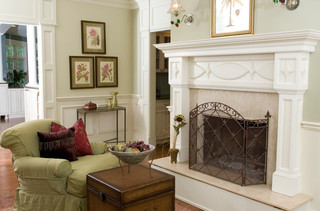 现代美式风格一层半别墅舒适砖砌真火壁炉设计图效果图