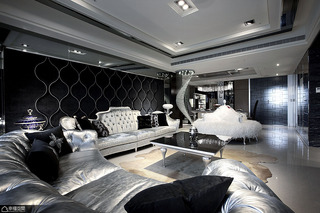 欧式风格时尚黑色豪华型沙发背景墙设计图
