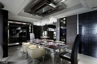 欧式风格时尚黑色豪华型餐厅吊顶装修效果图
