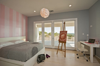 现代简约风格浪漫婚房布置冷色调卧室壁纸效果图