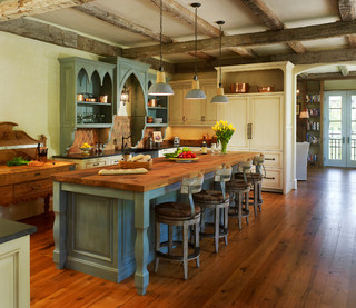 美式乡村风格卧室三层别墅浪漫婚房布置厨房餐厅一体效果图