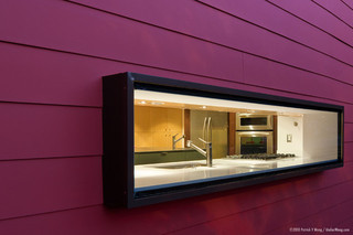 现代简约风格厨房老年公寓时尚简约紫色窗帘大理石背景墙装修图片