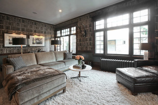 北欧风格大气黑色客厅沙发摆放设计图