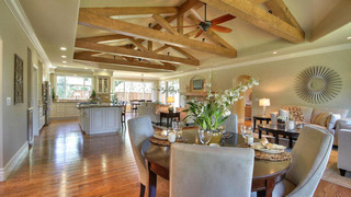 现代欧式风格温馨客厅100平米三室两厅欧式开放式厨房中式餐桌图片