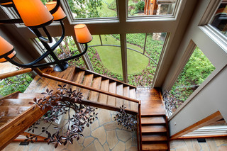 美式乡村风格客厅经济型140平米以上实木楼梯设计图