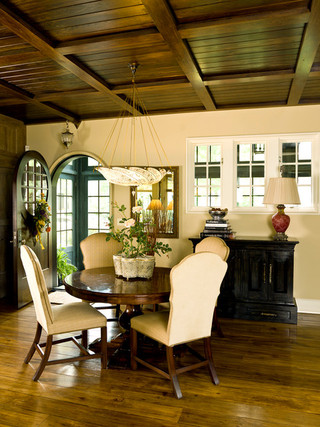 田园风格窗帘富裕型140平米以上客厅与餐厅装潢