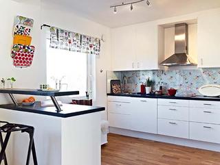 北欧风格舒适开放式厨房壁纸旧房改造家装图