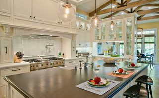 田园风格富裕型140平米以上开放式厨房客厅设计图