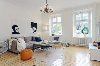 北欧风格舒适黑白90平米客厅沙发设计图纸