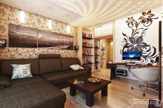 现代简约风格公寓温馨咖啡色电视背景墙沙发图片