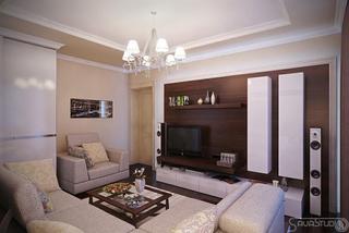 现代简约风格公寓温馨白色客厅电视背景墙电视柜效果图