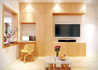 现代简约风格公寓温馨原木色电视背景墙电视柜效果图