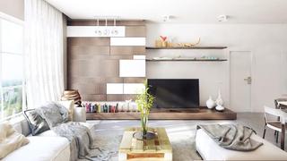现代简约风格公寓温馨白色电视背景墙效果图