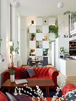 北欧风格时尚红色沙发旧房改造设计图