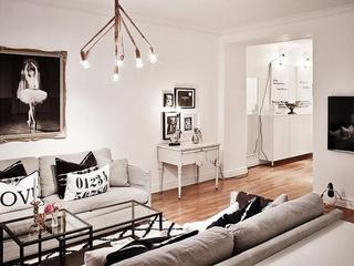 北欧风格公寓舒适黑白客厅设计图纸