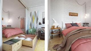 北欧风格公寓粉色40平米卧室设计