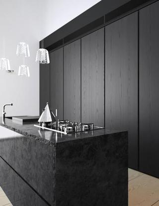 现代简约风格公寓大气黑色开放式厨房装潢