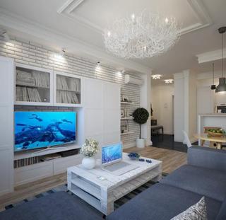 现代简约风格公寓时尚白色客厅电视柜效果图