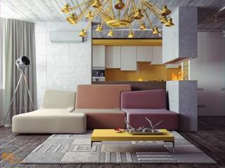 现代简约风格公寓艺术暖色调客厅客厅灯效果图