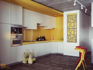 现代简约风格公寓艺术黄色开放式厨房装修图片