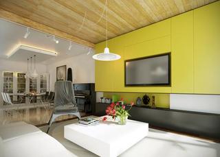 现代简约风格公寓艺术黄色电视背景墙装修效果图
