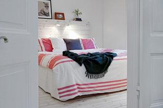 北欧风格公寓小清新白色70平米卧室卧室背景墙装修图片