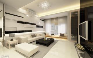 新古典风格公寓舒适黑白客厅吊顶改造