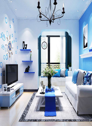 现代简约风格时尚蓝色客厅效果图