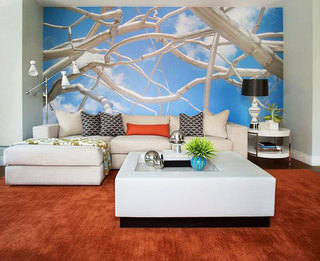 现代简约风格艺术客厅背景墙沙发效果图