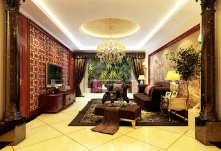 中式风格大气客厅客厅电视背景墙设计图