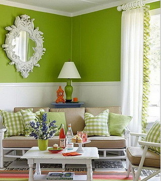 明亮绿色客厅感受春天的活力
